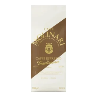 Kawa Molinari Tradizione w opakowaniu 1000g, białe z brązowo-złotymi elementami, oznaczenie Modena Italia
