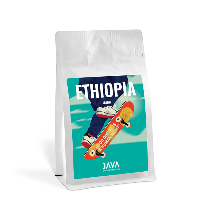 Opakowanie 250g kawy ziarnistej Etiopia Idido od JAVA Coffee Roasters – wyjątkowa kawa przelewowa z Afryki z owocowym aromatem i cytrusowymi nutami, dostępna w sklepie Coffee Selection.