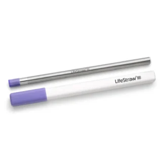 LifeStraw SIP Thistle Purple – stalowa słomka do picia z silikonową końcówką i filtrem, zapakowana w praktyczne etui. Idealna do napojów poza domem.