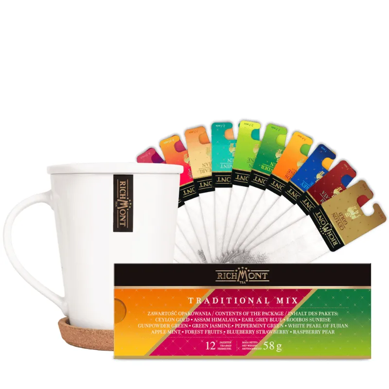 Herbata Richmont Mix Traditional 12 saszetek zestaw porcelanowy do herbaty