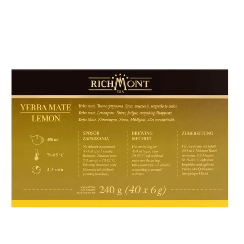 Herbata Richmont Yerba Mate Lemon 40 szt porcelanowy zestaw do herbaty
