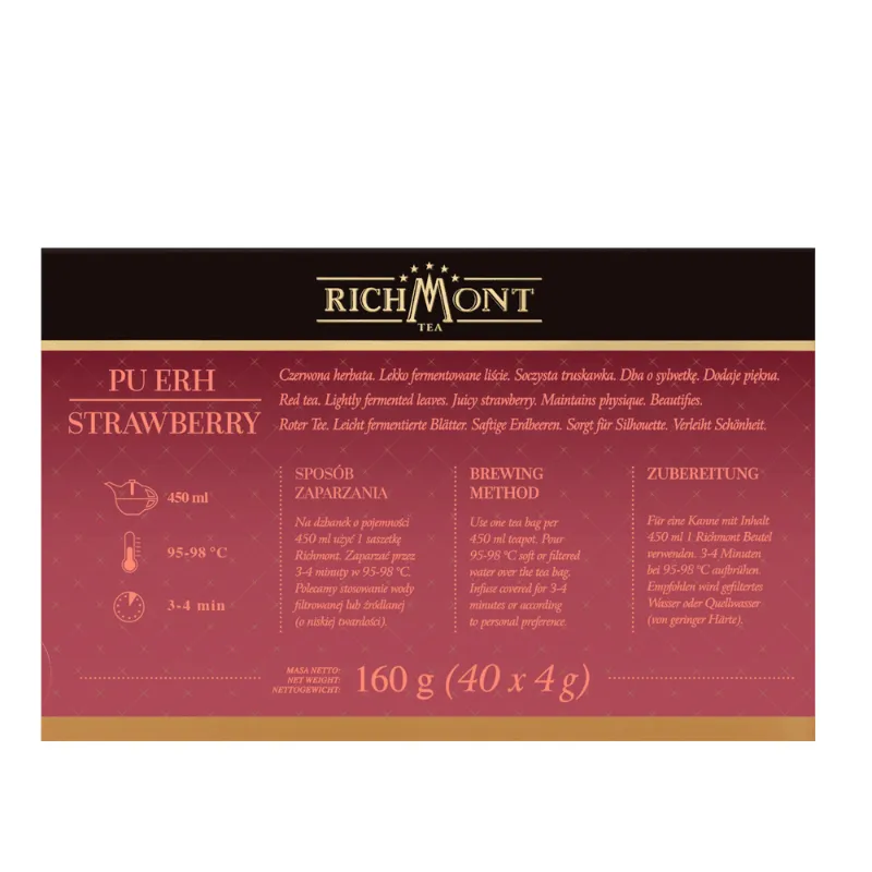 Herbata Richmont Pu-Erh Strawberry 40 szt zestaw do celebracji herbaty