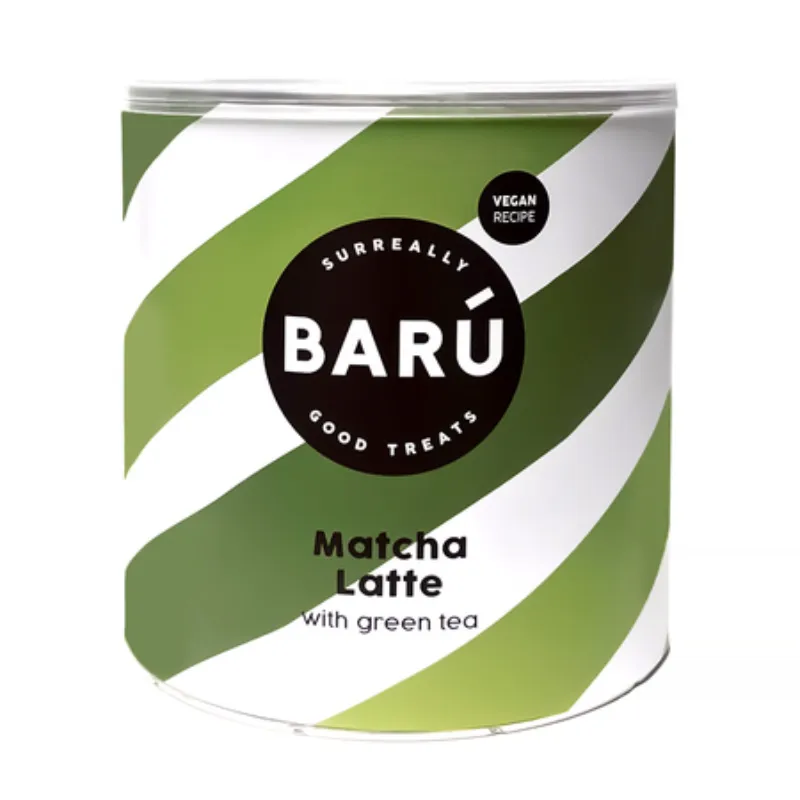 Opakowanie Matcha Latte od Baru, idealne dla miłośników zielonej herbaty. Produkt wegański, doskonały do przygotowania aromatycznego napoju w domu lub w biurze.