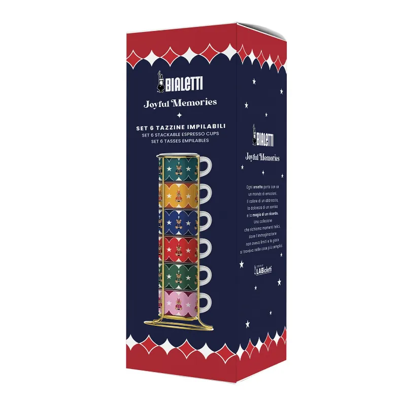 Bialetti - Zestaw 6 filiżanek do espresso na stojaku Joyful Christmas
