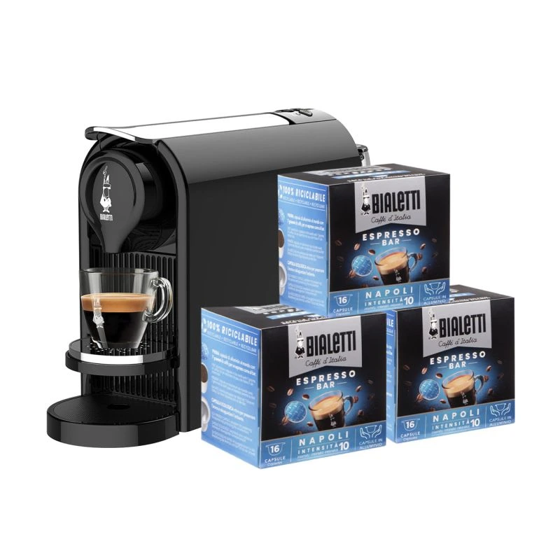 Bialetti - ekspres kapsułkowy Gioia Plus - Czarny + 48szt kapsułek NAPOLI