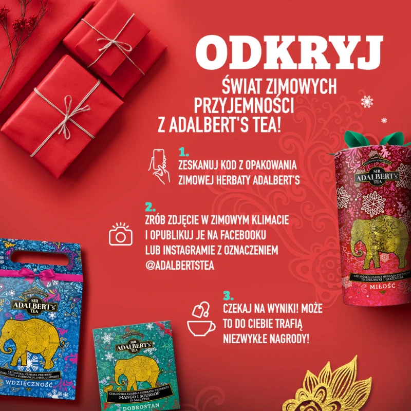 Zimowa Herbata Cejlońska z Pomarańczą i Cynamonem ADALBERT’S TEA SZCZĘŚCIE 80 Saszetek