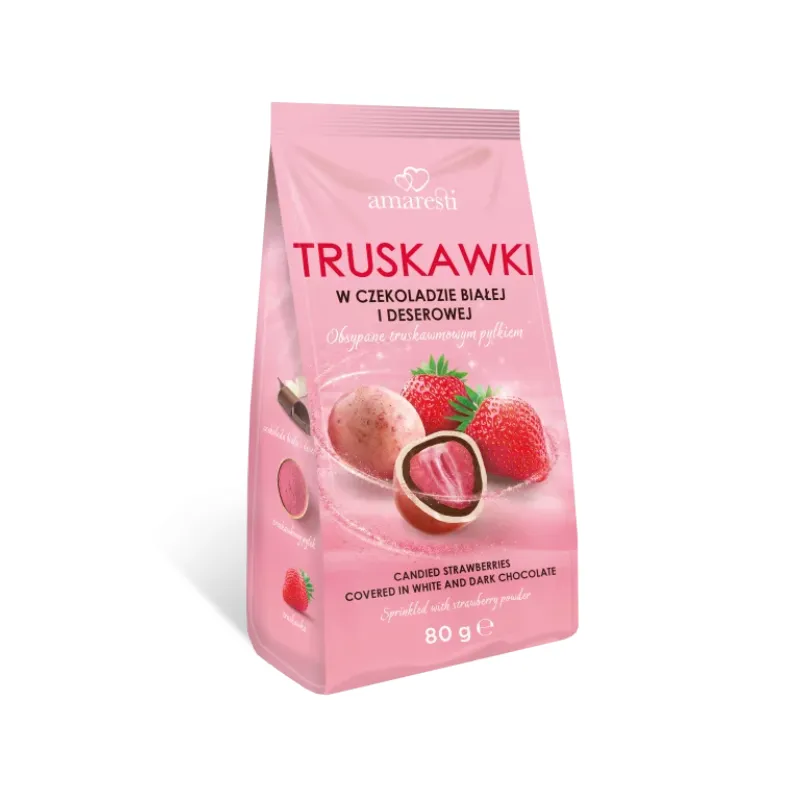 Eurohansa - Amaresti Truskawki w Czekoladzie Deserowej i Białej w Truskawkowym Pyłku - 80g